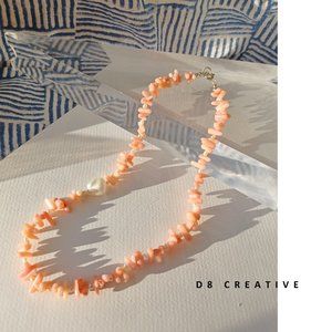 New natural coral with freshwater Pearl and sterling silver necklace